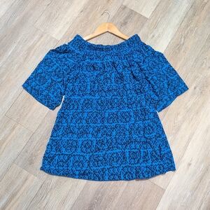 Dezigns by Kamohoalii Haunani Blue Kiha Top Blouse Shirt Off shoulder Hawaii XL